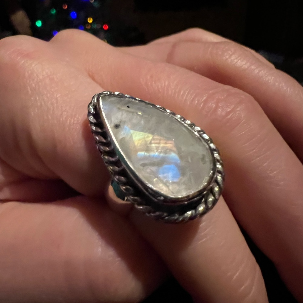 Handmade Sterling silver and rose cut rainbow moonstone ring size 6 - Picture 5 of 5